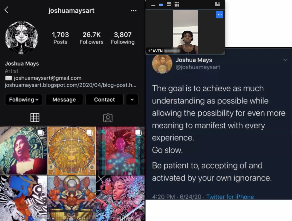 globalkids's tweet photo. GK summer program Media Movement is in full swing. For this project, youth researched Black creators and presented to each other on their lives and work in order to amplify Black voices and raise awareness of Black artists in contemporary society. #MichaelRayCharles #JoshuaMays https://t.co/kiLc8Pwu1E