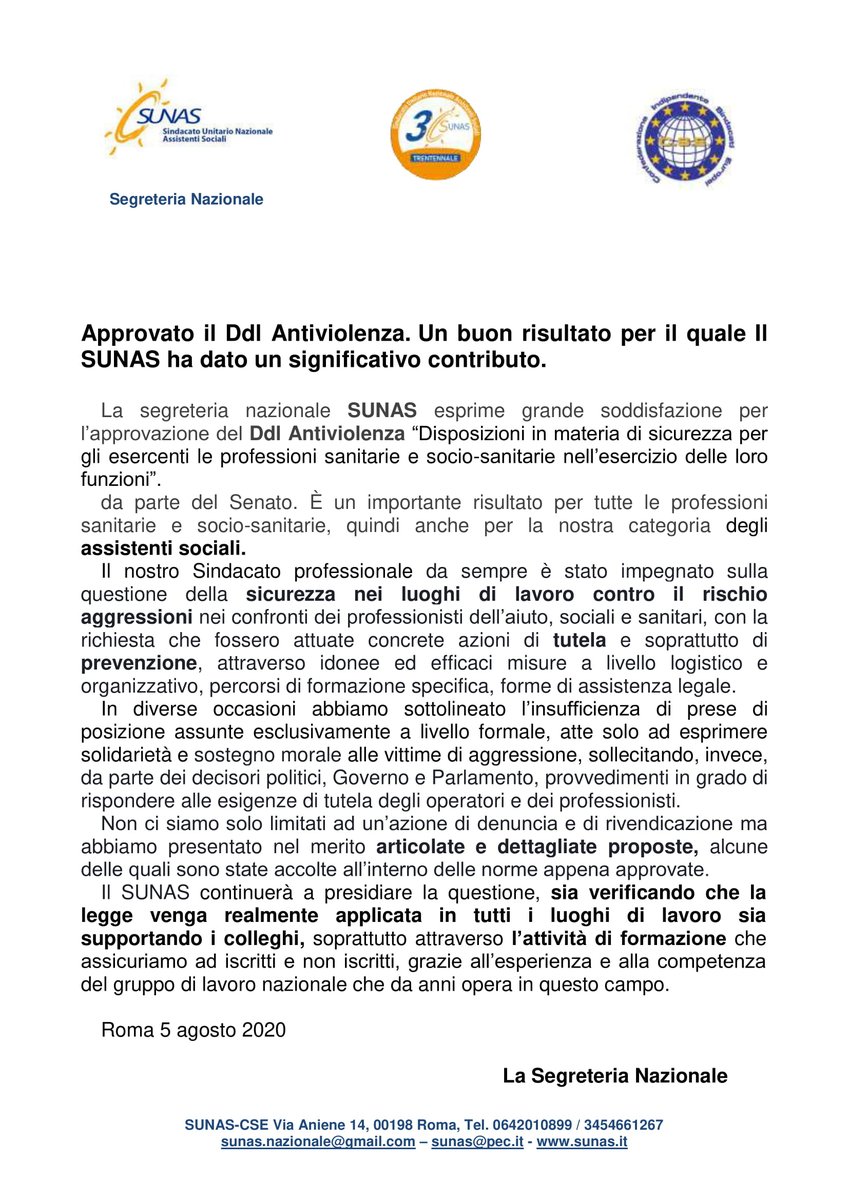 sunas90's tweet photo. Approvato il Ddl Antiviolenza. Un risultato importante anche per gli assistenti sociali.
L'impegno del SUNAS per la sicurezza e la prevenzione del rischio aggressioni nei luoghi di lavoro. https://t.co/Z8Z4oBYkvd