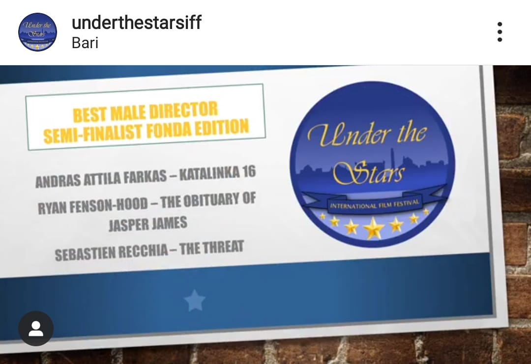 The Threat is selected @underthestarsiff 2020, category Best male Director @sebastienrecchia_off 
Thank you to the Festival Jury, Grazie Mille! ❤🇮🇹