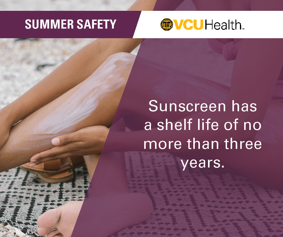 VCUHealth's tweet photo. There are a lot of misconceptions when it comes to sunscreen. We’re here to help you sort through one of the most important ones. 

☀️ Myth: Sunscreen doesn’t expire.
☀️ Fact: Some come with an expiration date. Those that don’t, have a shelf life of no more than three years. https://t.co/hzniFAaX3p