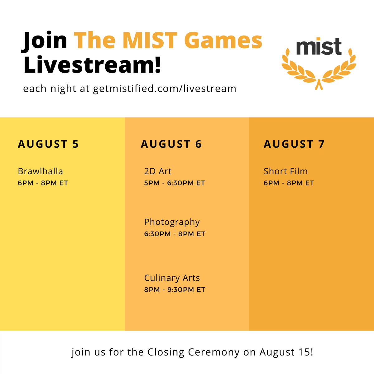 Don't forget to join The MIST Games Livestream: Brawlhalla, 2D ART, &amp; Short Film! Link is on the flyer and in our bio :) #TheMISTGames #JoinNow