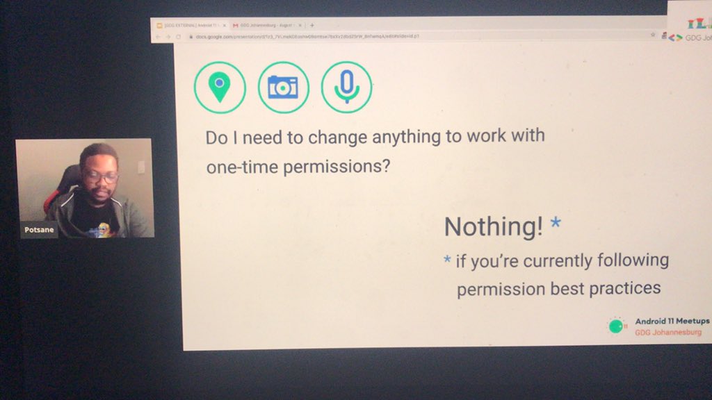 GDGJohannesburg's tweet photo. Our last talk for tonight is from @goodguy_potsane, talking about Building Privacy Apps.
#gdgjhb https://t.co/zKsmfU3JO4