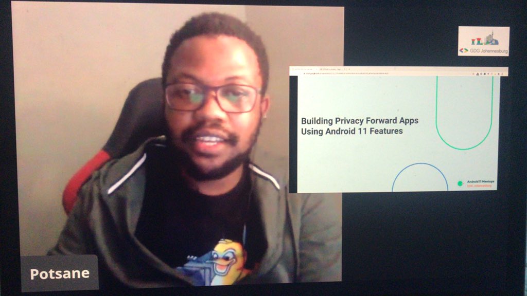 GDGJohannesburg's tweet photo. Our last talk for tonight is from @goodguy_potsane, talking about Building Privacy Apps.
#gdgjhb https://t.co/zKsmfU3JO4