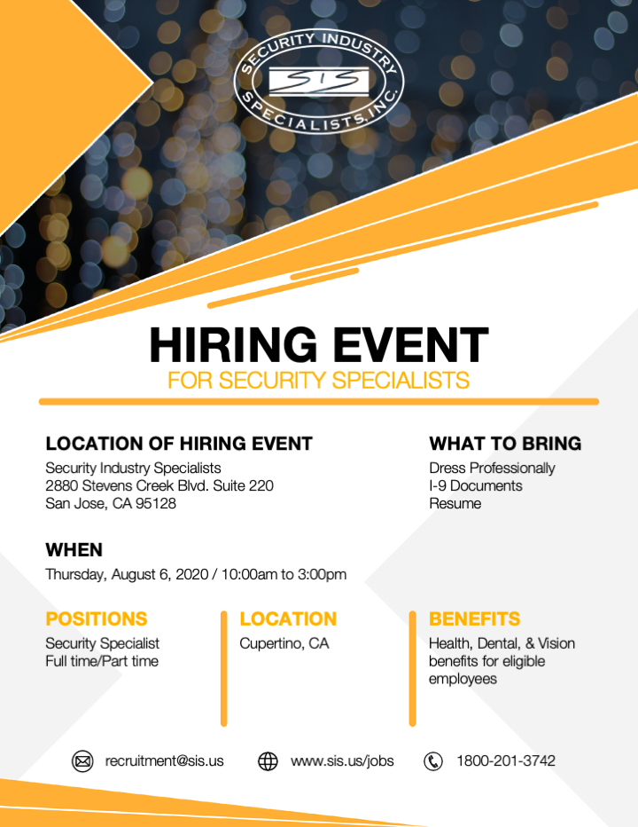 Ag_brennan's tweet photo. Join us tomorrow from 10am-3pm for a #security #hiringevent in #SanJose, CA. More details below and we can't wait to see you! Be part of the team!

#security #event #Hiring #career #Gethired #JobSeekersSA #wednesdaymorning #openings #Jobs #bayarea #jobfair #securitynews https://t.co/RZVOpK3YZy