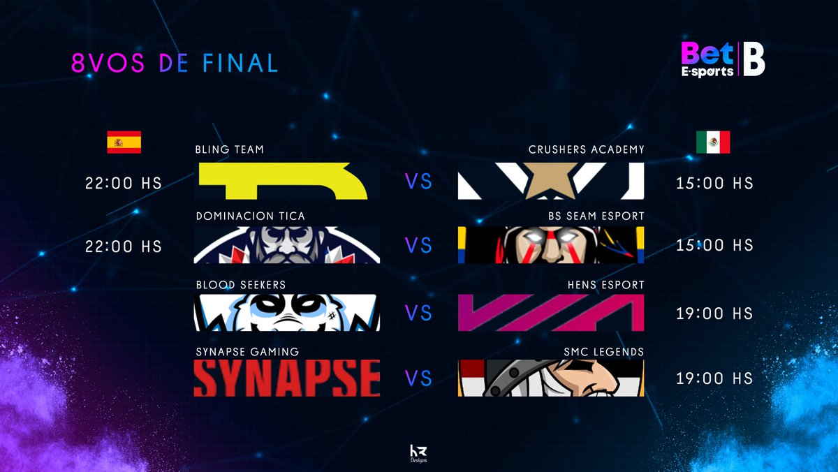 Betesports_'s tweet photo. 📍Match Day | 8vos de final 🌎

🥊 @BlingTeamMX 🇲🇽 🆚 @CruSzzAC 🇪🇺

🥊 @DominacionTica 🇨🇷 🆚 @SeaM_eSports 🇫🇷

🥊 @BloodSeekersOp 🇲🇽 🆚 @HensEsport_Ec 🇪🇨

🥊 @SynapseGamingGG 🇲🇽 🆚 #SMCLegends 🇭🇳

📍 Qué equipos lograrán su pase a 4tos de final? 🔥 https://t.co/mFL6bF7oez