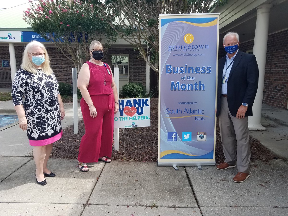 GeorgetownCCOC's tweet image. Tidelands Health is named Business of the Month for August. Thank you to Bruce Bailey, President/CEO, Amy Stevens, VP of Marketing/Communications and the entire Tidelands staff for all you do for our community. Thank you to South Atlantic Bank for sponsoring this recognition.