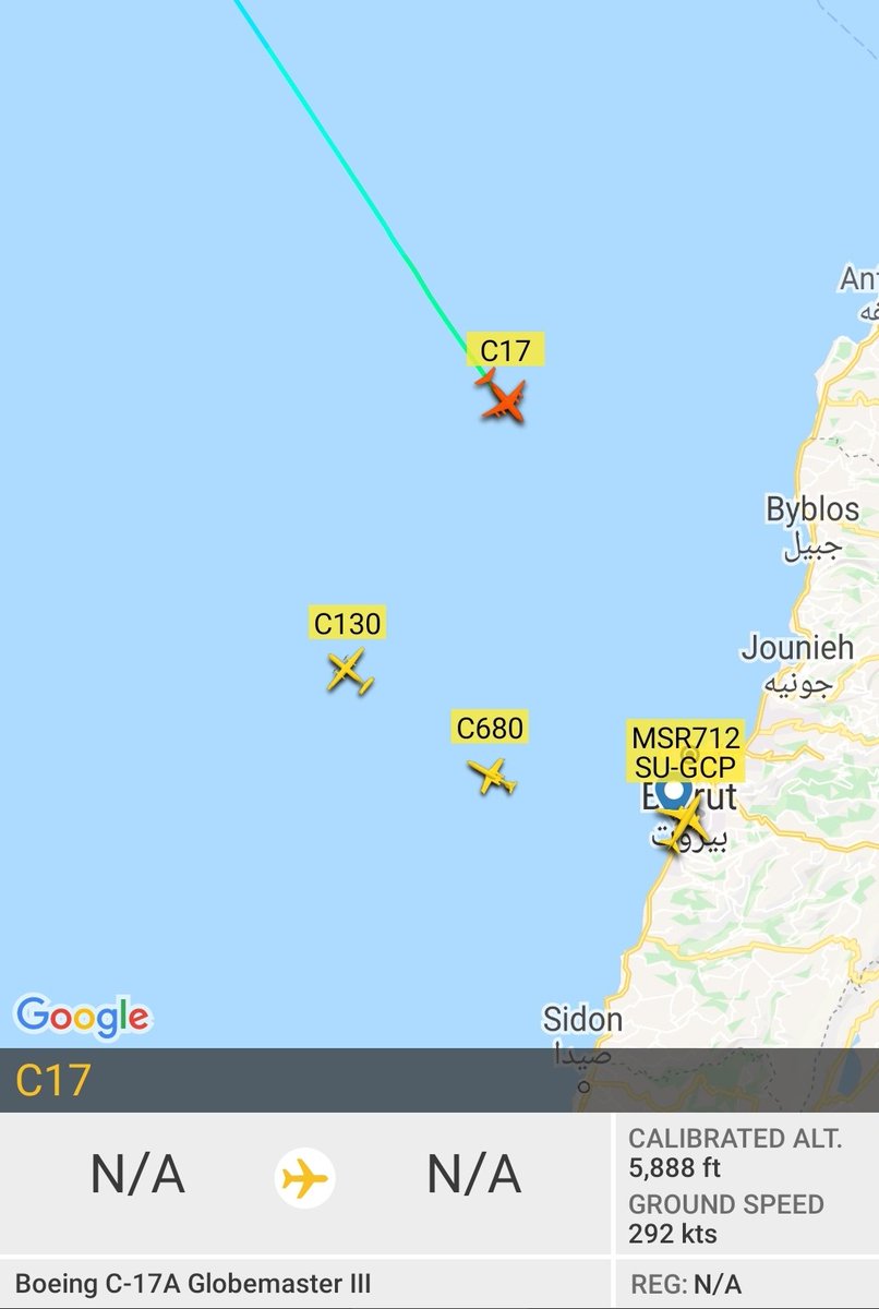 Third Qatari c17 landing  #Beirut   now, a7-mabGreek AF c-130 out of Beirut