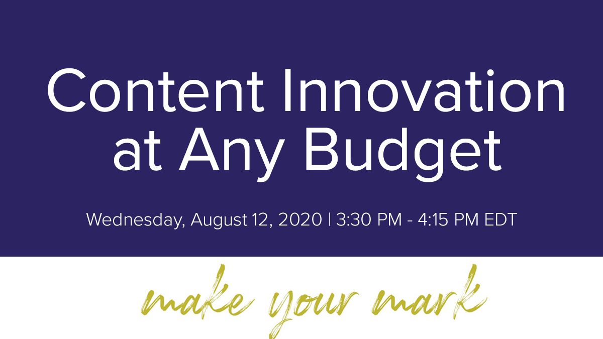 Smithbucklin's tweet photo. Don’t let a small budget inhibit your association’s #content innovation! Join our discussion next week during #ASAE20 to learn how you can engage, inform, and expand your audience while positioning your #association as a thought leader in its industry. @ASAEannual https://t.co/nUlm5j6PqM