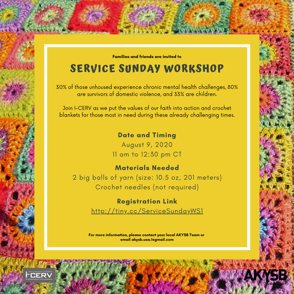 TheIsmailiUSA's tweet photo. Celebrate Eid and practice shared values with #ICERV volunteers on #ServiceSunday. Join us as we crochet blankets for those who are unhoused and especially marginalized during the COVID-19 pandemic. August 9 at 11:00 a.m. CT. Register at https://t.co/G9B5blt7Id #Ismaili #OneJamat https://t.co/ysLj1GlU1e