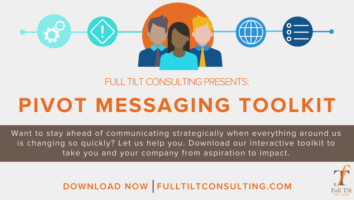 FullTiltATL's tweet photo. In times of great change, #strategicmessaging &amp; quick pivots are key to staying relevant. No matter the size of the organization, clear #communication will help endear your stakeholders to your #vision. Download our toolkit &amp; give us your thoughts! https://t.co/ew8rDrNUcn https://t.co/r2K0J70cwG