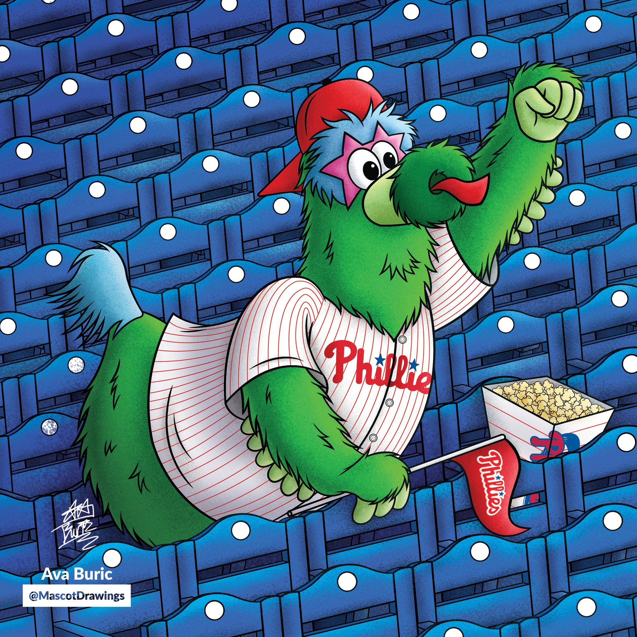 MascotDrawings on X: I've been loving the dedication the @Phillies Phanatic  and other @MLB mascots have towards entertaining us despite empty seats, so  this piece goes out to them! Let me know