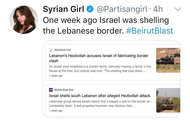It’s a lot crazier over here in Assadist paradise, where this disgusting account that should have been banned years ago is saying Beirut was a nuclear attack by Israel. /6
