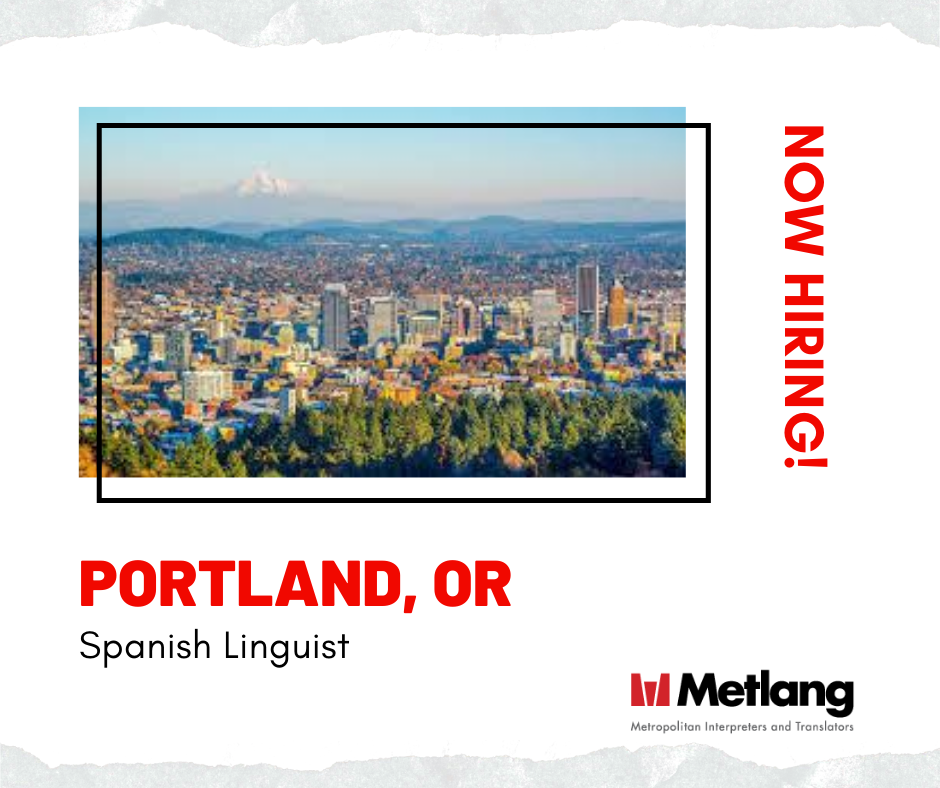 MetLangJobs's tweet photo. Calling all Spanish Linguists in Portland, Oregon; Metlang is hiring! Click the link below to apply now or check the link in our bio!
Portland: https://t.co/uCZMHxGvsk

#NowHiring #Translators #Translation #Recruiting #Bilingual #Spanish #Linguist #Metlang https://t.co/9IzWZ2xizQ