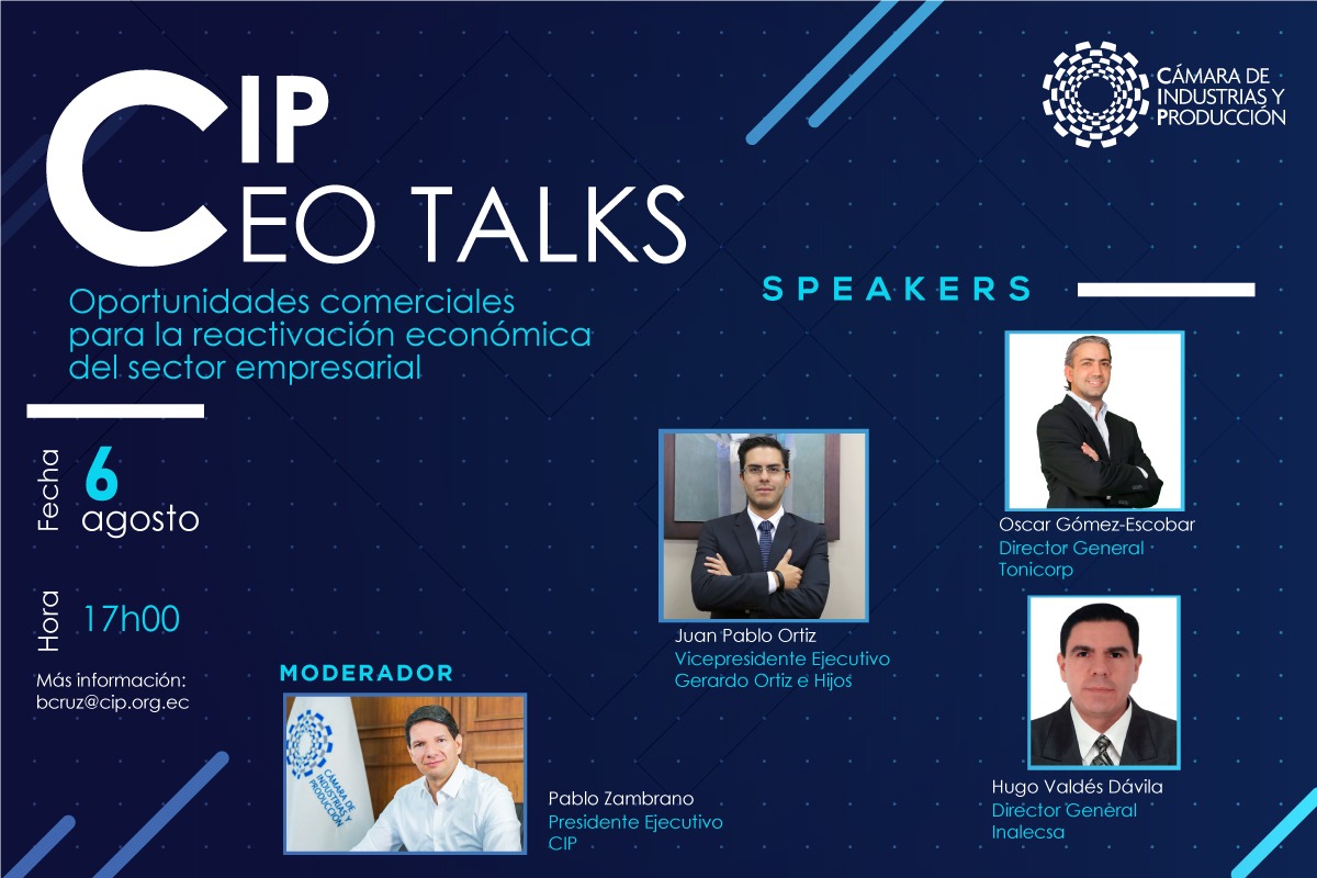 #LaCIPCapacita👩🏻‍💻👨🏼‍💻Participa mañana: CIPCEOTalks Oportunidades comerciales para la reactivación económica. Evento gratuito. #ÓscarGómezEscobar de <a href="/TonicorpEc/">TONICORP</a> #JuanPabloOrtiz de #GerardoOrtizEHijos;  #HugoValdésDávila de <a href="/Inalecsa/">Inalecsa</a>. Moderador: <a href="/PabloZambranoA/">Pablo A. Zambrano</a> us02web.zoom.us/webinar/regist…