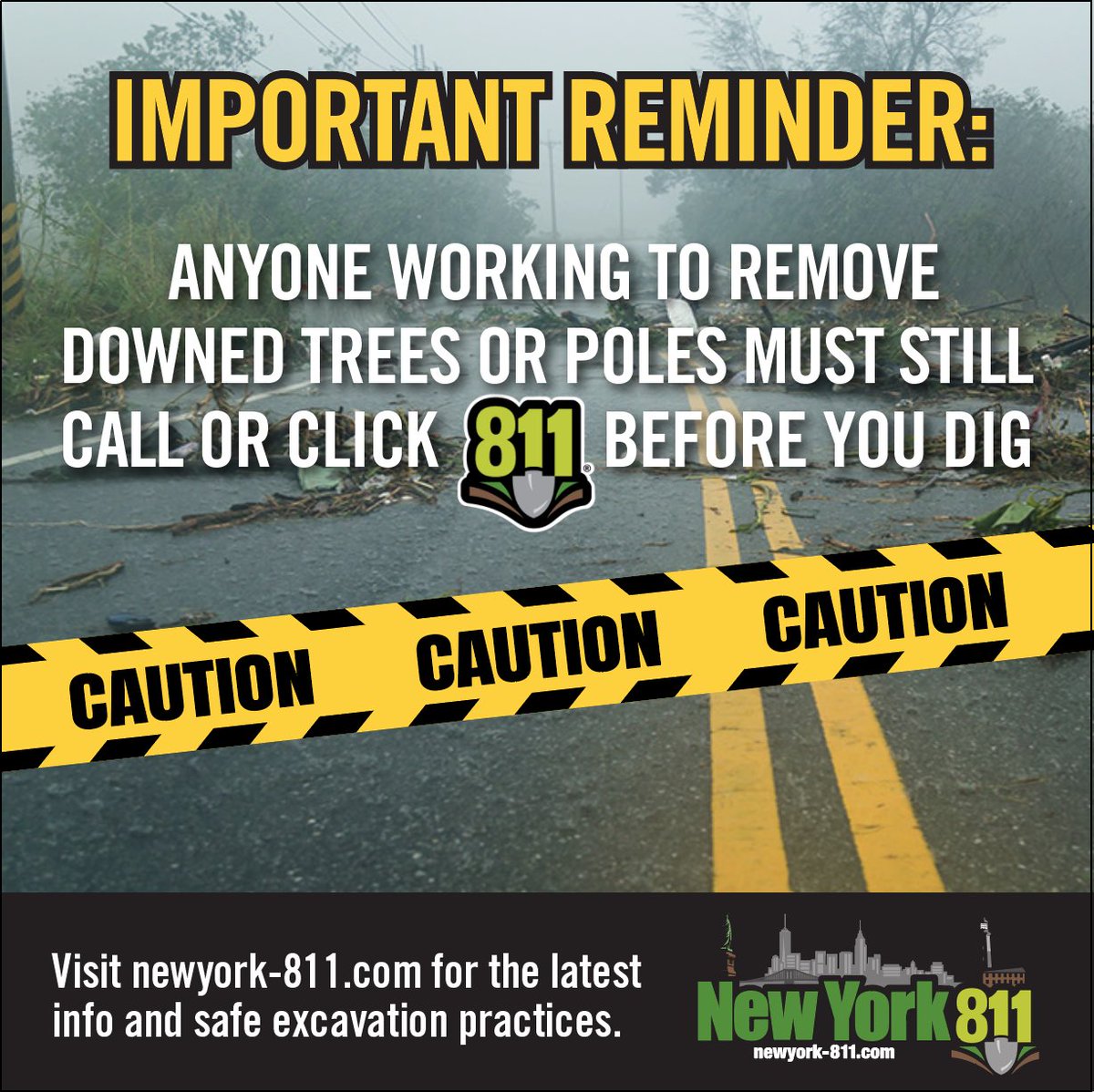 NewYork811CGA's tweet photo. Even during #emergency work, it's important to continue safe #excavation practices.
Avoid damaging underground facilities & injury:
• #CallorClick, & check APR status BEFORE excavation
• Be sure all facility operators have responded
• Follow CGA Best Practices https://t.co/ICNALC1Sxc