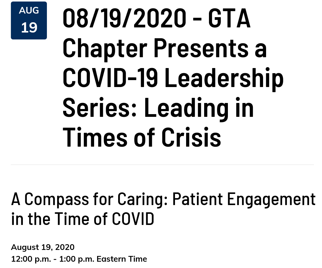TalyaJW's tweet photo. The @CCHLGTA next "COVID Leadership Series: Leading in Times of Crisis” webinar series features: Laura Williams, MSW, RSW, CHE focusing on the patient experience. Join us August 19, 2020 at noon - register at: https://t.co/cgeAAu31t0 #CCHLDifferenceMakers #CCHLLeaders https://t.co/pjECGmGdTj