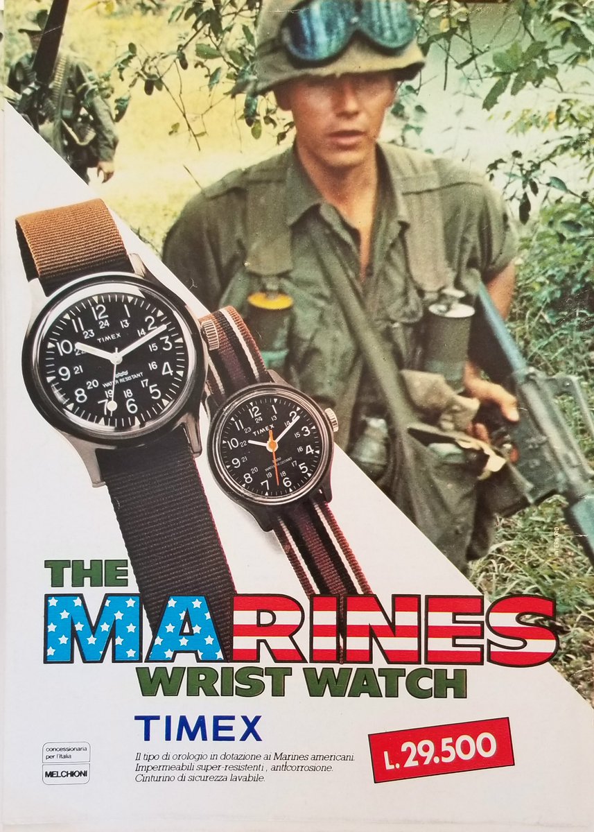 thelanjampod's tweet photo. #80s advertising from @Timex featuring the #TimexCamper and its adoption by the #MarineCorps - #Timex has just reissued a mechanical version of the watch with a green dial. Check out our discussion on this field watch:
#PorscheDesign #Porsche #Timex #TimexCamper #timexarchive https://t.co/hobogSFHxi