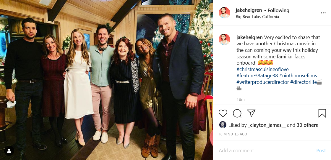 Jake Helgren is the force behind 2019's "A Merry Christmas Match" for Hallmark Movies &amp; Mysteries.  This year he is on a roll, having already filmed "A Very Charming Christmas Town" for Lifetime (w/ Natalie Hall) &amp; now "Christmas Cuisine of Love" w/ Kim Shaw (network is unknown).