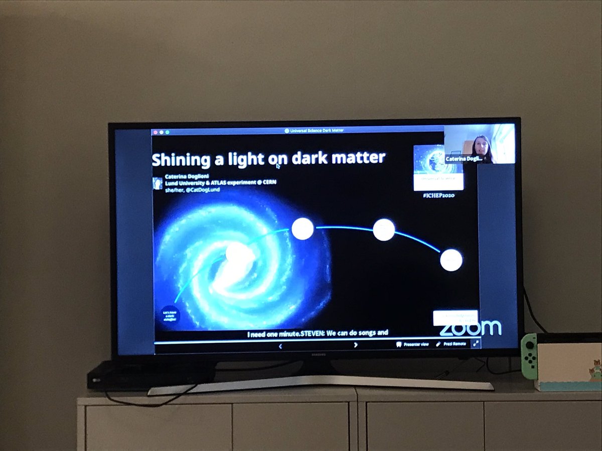 1cRebeca's tweet photo. And here is #ICHEP2020’s MVP @CatDogLund with a multimedia presentation that includes wait what?? She prepared a Universe in the fly! https://t.co/7KqbBKJQdh