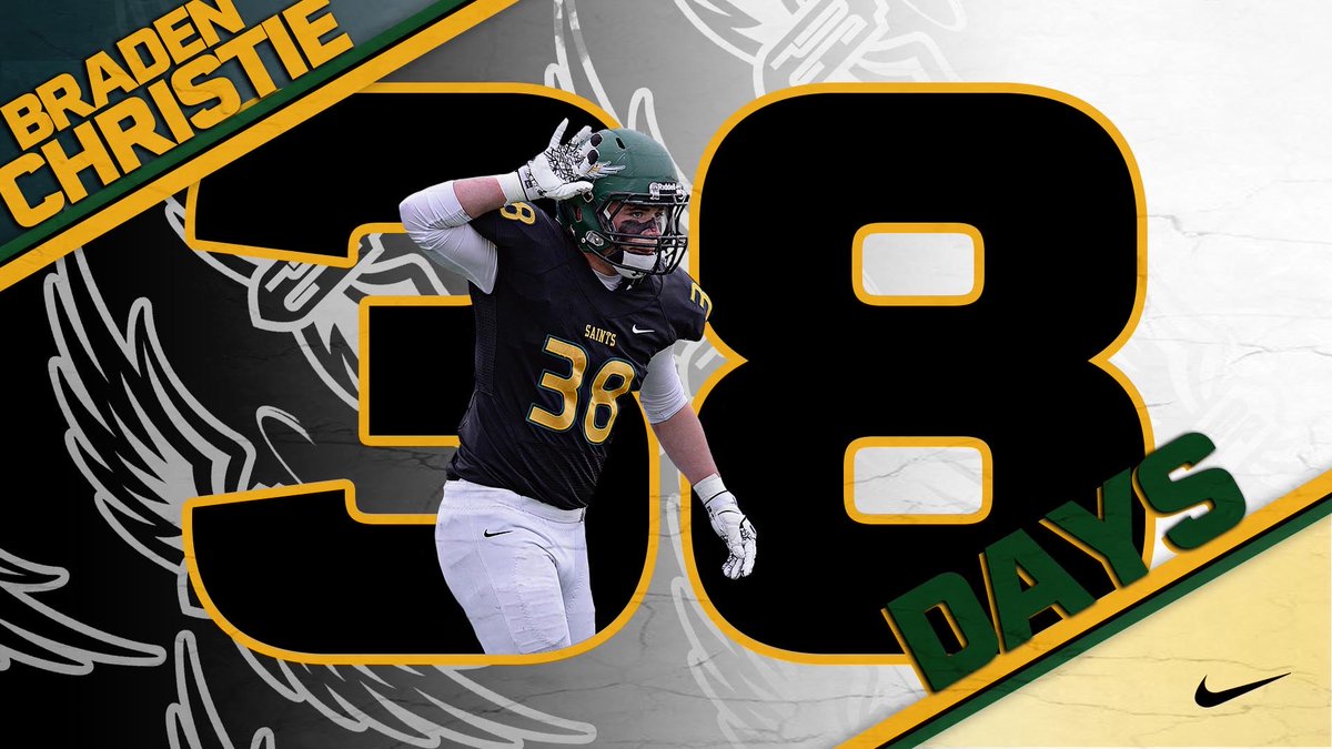 PCSaintFootball's tweet photo. 38.
Our boy @ChristieBraden letting us all know how many days until our #PowerGreen helmets get put on.
#FamilyBuiltRight x #LandShark https://t.co/YEK5GUhGjq