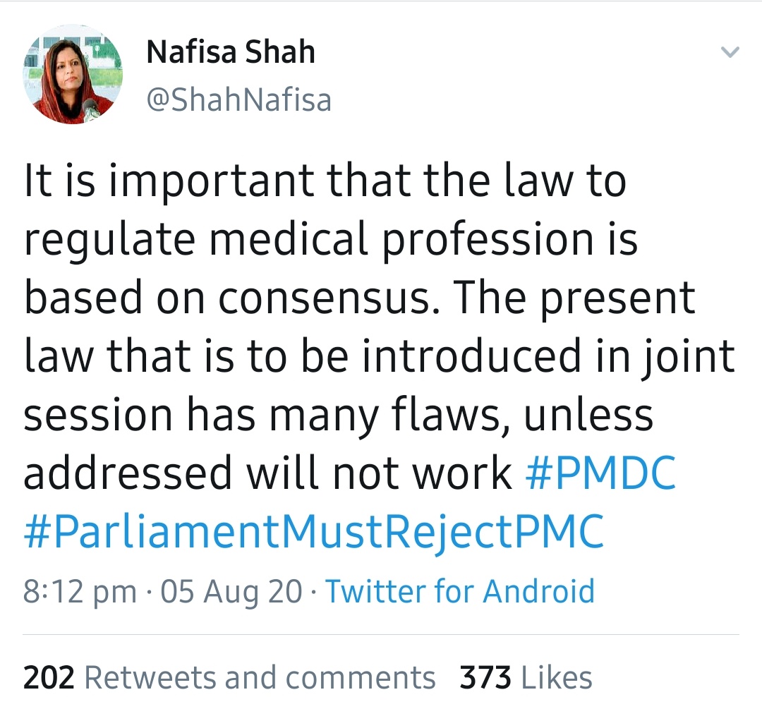 No one else? 
@ShahNafisa
#respect
#ParliamentMustRejectPMC