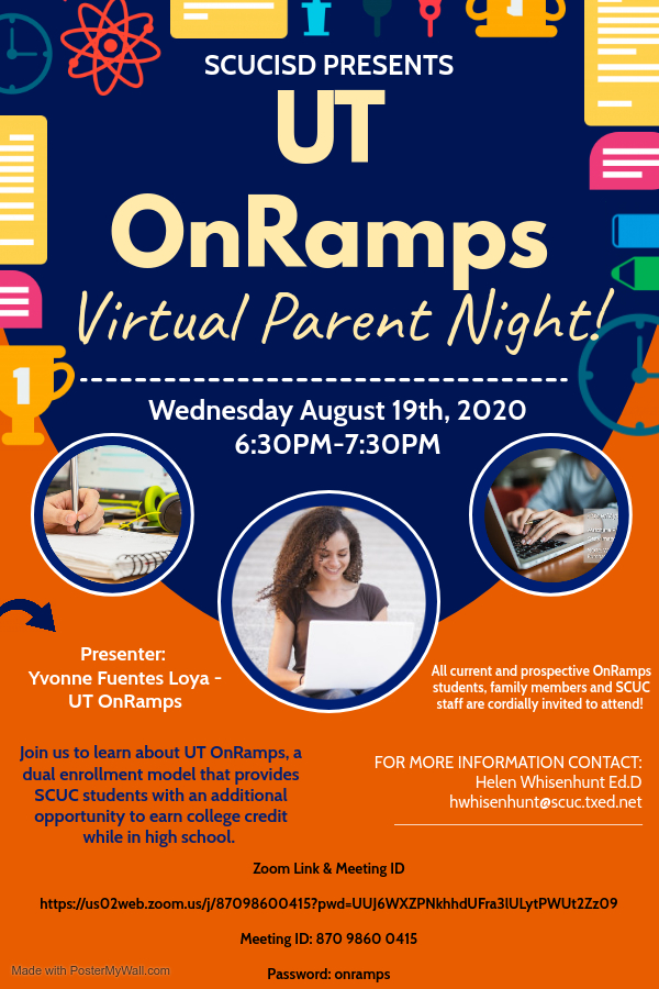 SCUCISD is hosting an OnRamps virtual parent night August 19th! <a href="/SCUCISD/">SchertzCiboloUC ISD</a> <a href="/SamuelClemensHS/">Clemens High School</a> <a href="/Steele78108/">Steele High School</a>