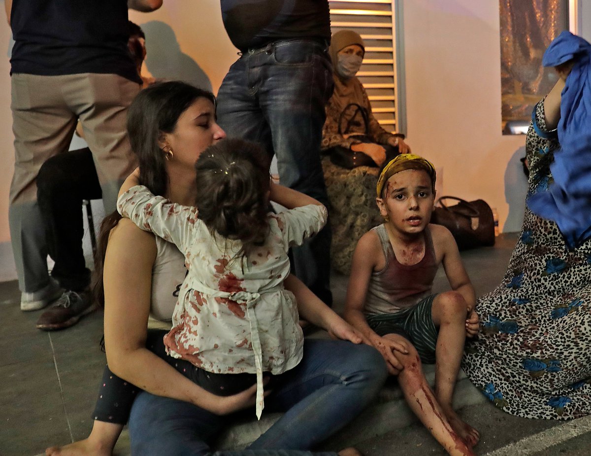 2 hospitals in  #Beirut were destroyed by the blast. Medics had to evacuate patients on stretchers using stairs.At least 5 nurses died.They were already overwhelmed by the virus. Some had to treat victims on the street: "We stitched up patients by the light of our cellphones."