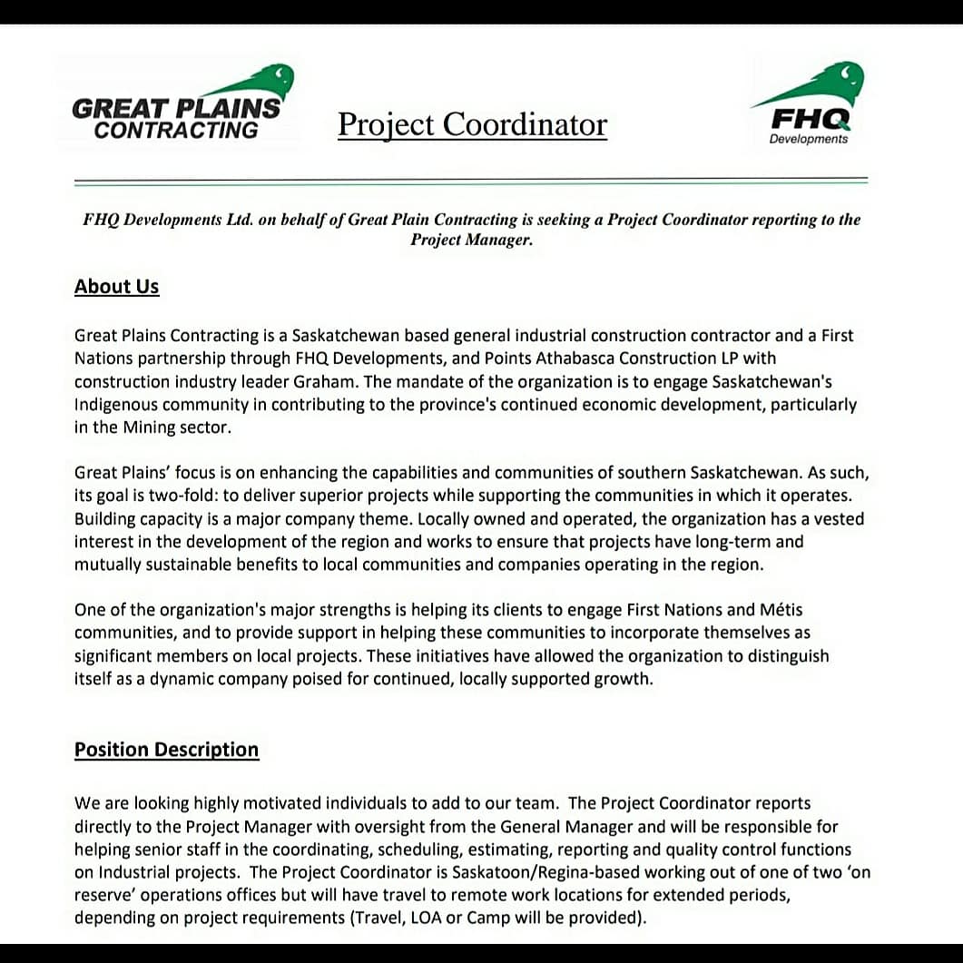 FHQDev's tweet image. Seeking a Project Coordinator on behalf of our partner. This position is  Saskatoon/Regina based and reports directly to the Project Manager. 
Apply today before August 21, 2020: fhqdev.com 
#TokataHRSolutions #GreatPlainsContracting
#projectcoordinator #engineers