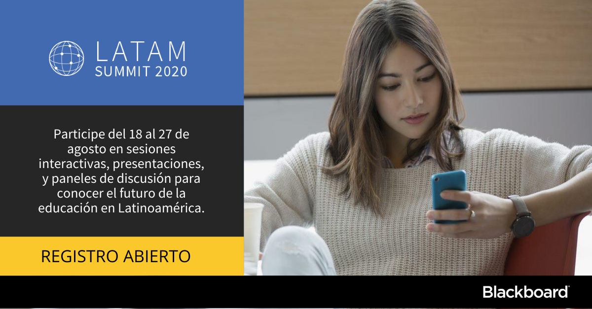 Participe en el LATAM Summit 2020. Un programa virtual 100% en su idioma para descubrir el futuro de la educación en Latinoamérica y Caribe. 

Regístrese aquí: go.blackboard.com/latam-summit-p…