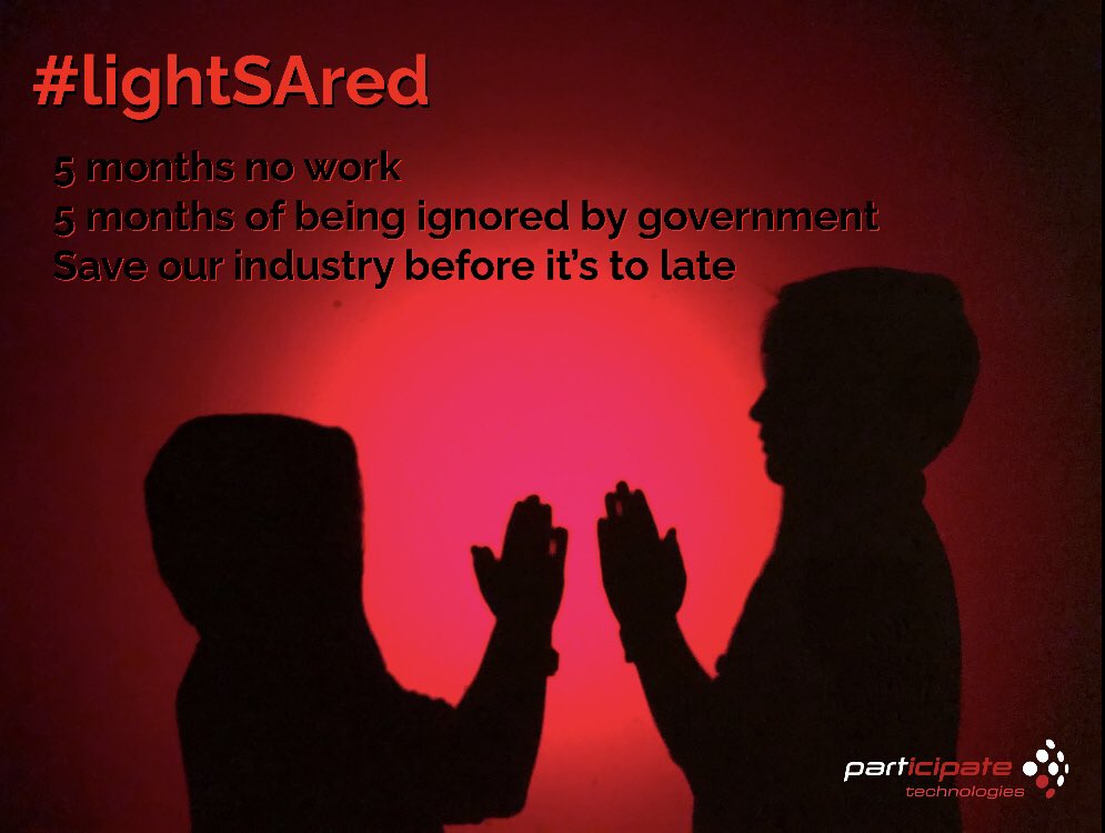 davewsa's tweet image. An emotional plea to be heard with my boys posing for a photo as we stand in solidarity with our events industry who has not been heard by our government. Whilst I consider myself lucky to be able to do some work during this crisis, there are many who can do nothing. #LightSAred