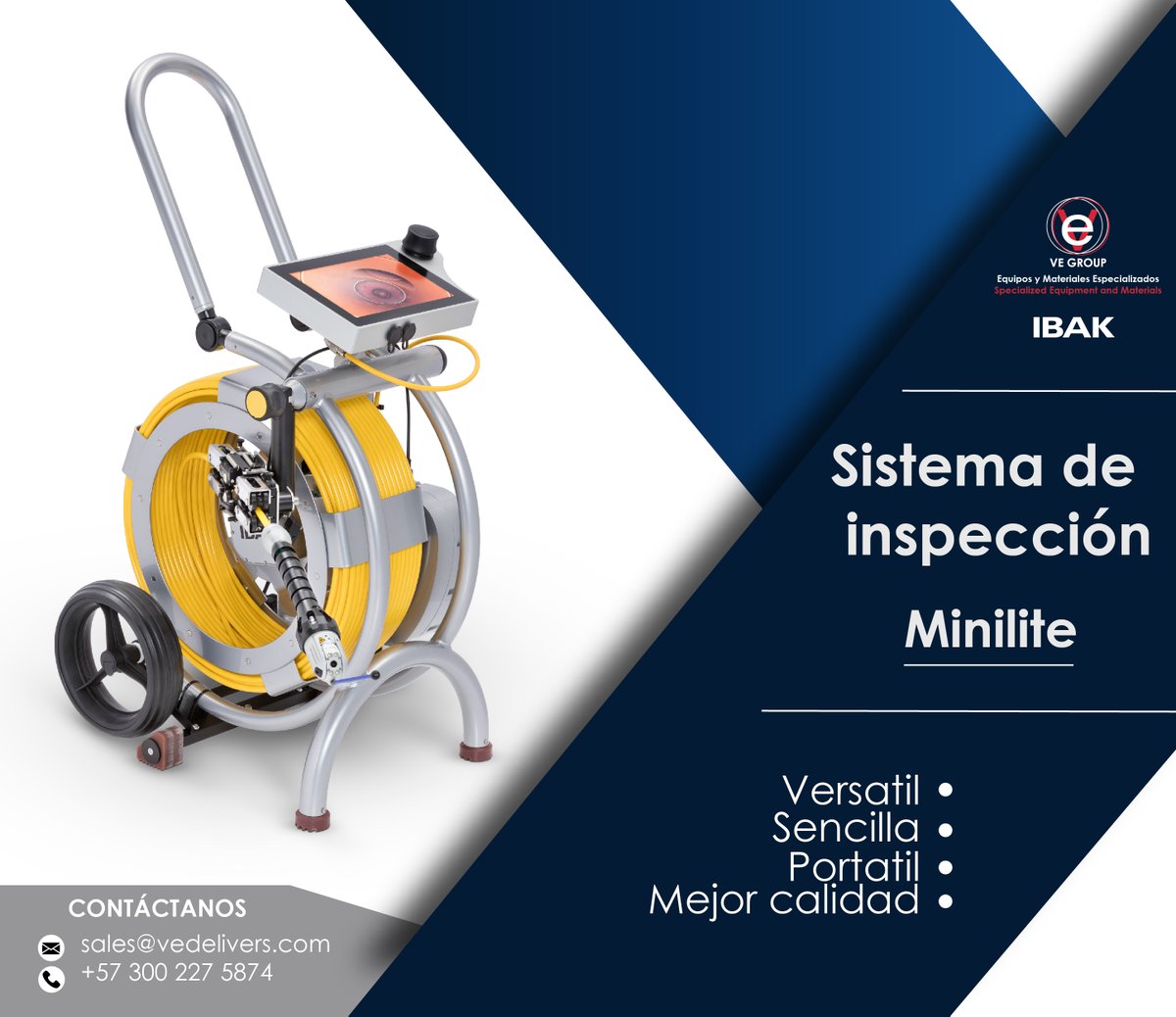 VeGroup_Co's tweet image. Si buscas un sistema de fácil operación, confiable y portable para trabajar inspección de tuberías, la #MiniLite de #IBAK es la ideal, con la mejor calidad a nivel mundial. Conoce más ingresando en vedelivers.com.co