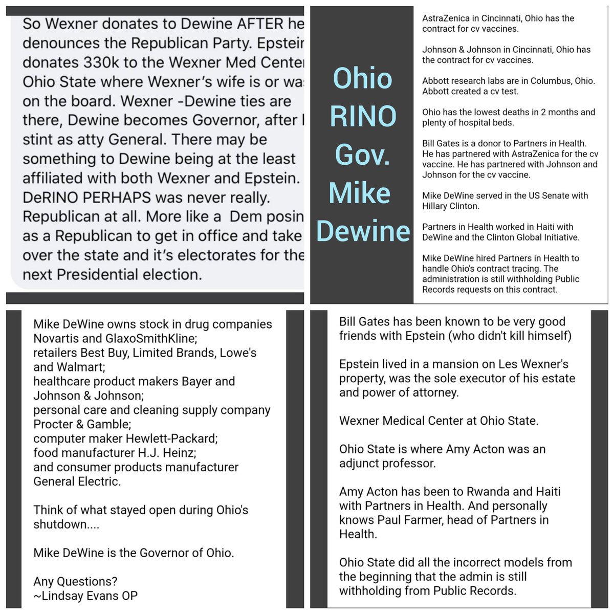 Connecting the dots of corruption in  #Ohio.  #RINO  #GovMikeDewine knew.  #Epstein  #Wexner  #Soros  #GatesFoundation  #PartnersInHealth  #AmyActon  #FirstEnergy  #DarkMoney #TheGreatAwakening  #WWG1WGA  #Vaccine  #Haiti  #OhioState
