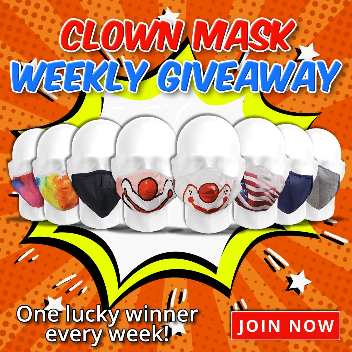 clownAntics's tweet photo. Find out who won this week! | Masks Giveaway - https://t.co/90sV5dqDof https://t.co/RqOG3u2Uw2