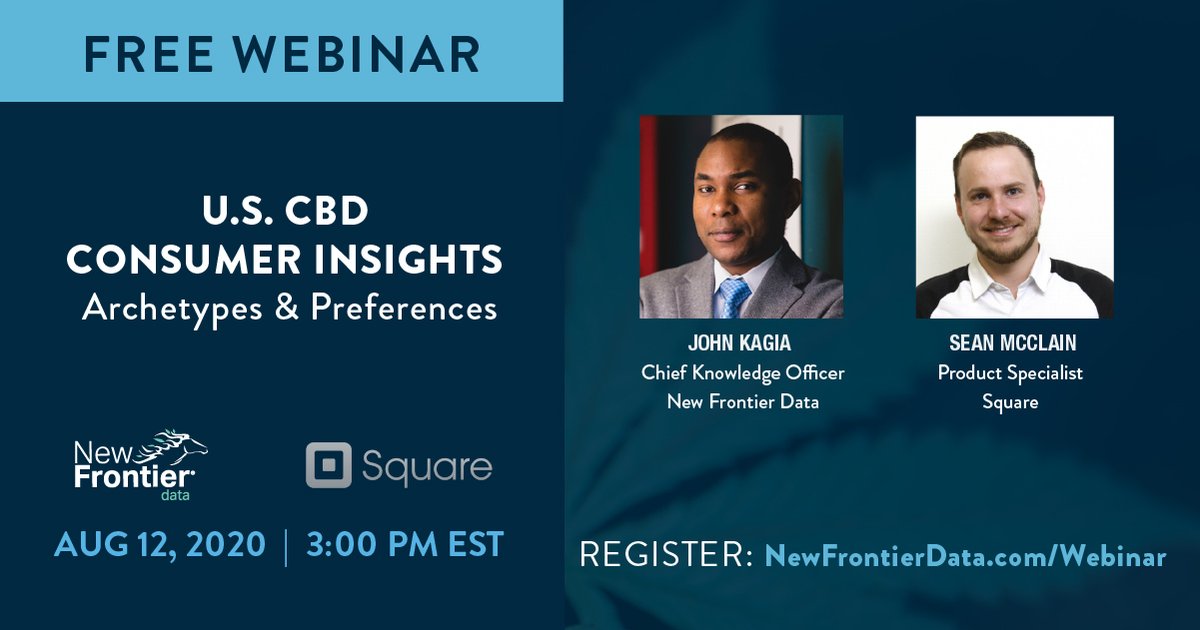 NewFrontierData's tweet image. Next Wednesday, New Frontier Data Chief Knowledge Officer John Kagia will be teaming up with @Square Product Specialist Sean McClain to deliver a free live #webinar discussing U.S. #CBD consumer archetypes and preferences. Register today:
hubs.ly/H0tkcRR0