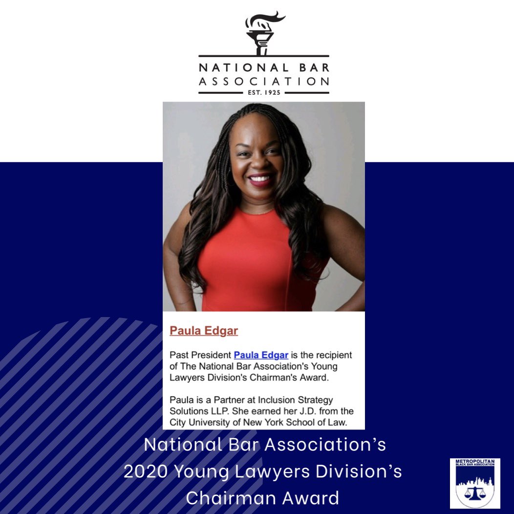 MBBANYC's tweet photo. The MBBA is honored to be the recepient of the @nba_yld ‘s 2020 YLD Division of the Year Award.
Past Presidents Jason Clark, Joseph Drayton, and Past Paula Edgar were recipients of the2020 Division's Chairman's Award.
Thank you @nationalbar @nba_yld
#MBBANYC #MBBALEAP https://t.co/Mk9RLLiKYa