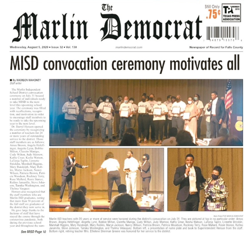 MarlinISDTX's tweet photo. 📰 In The News: Marlin ISD Convocation Ceremony Motivates All #CommittedToExcellence #WeAreMarlinBulldogs https://t.co/fBdOIq4Yg4