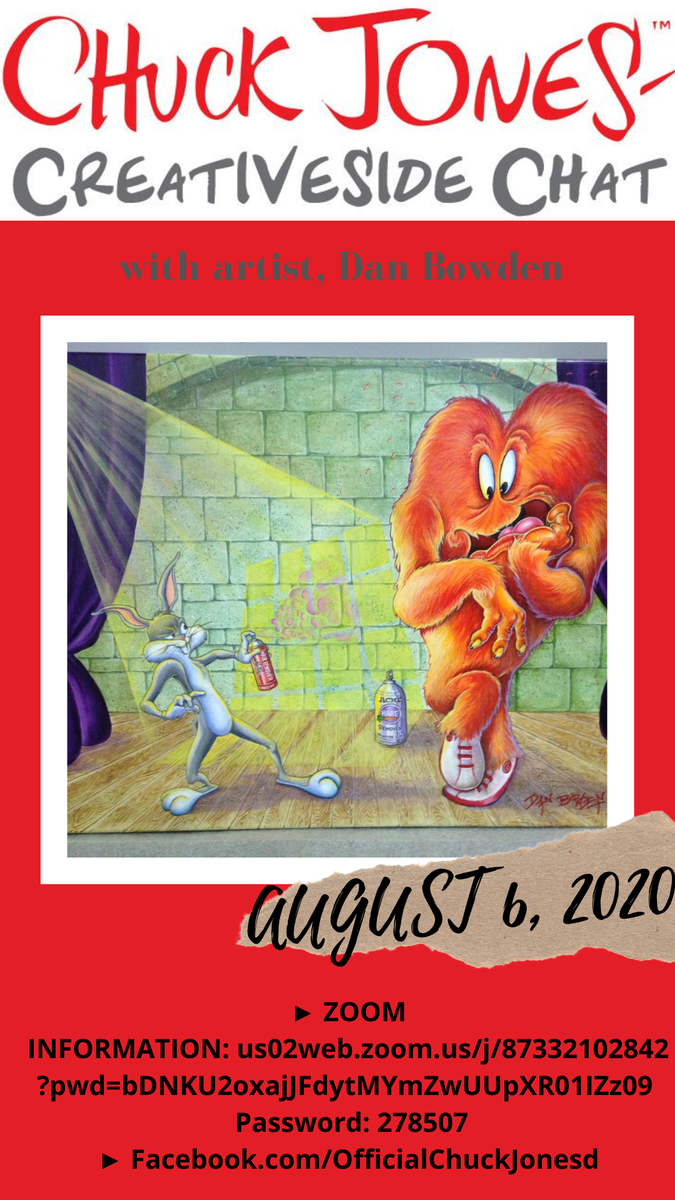 JOIN US: Creative Side Chat via ZOOM, Thursday, Aug 6th, 4 to 5 PM PDT to meet American artist, Dan Bowden.
► ZOOM INFORMATION: us02web.zoom.us/j/87332102842?…   Password: 278507
► Facebook.com/OfficialChuckJ…