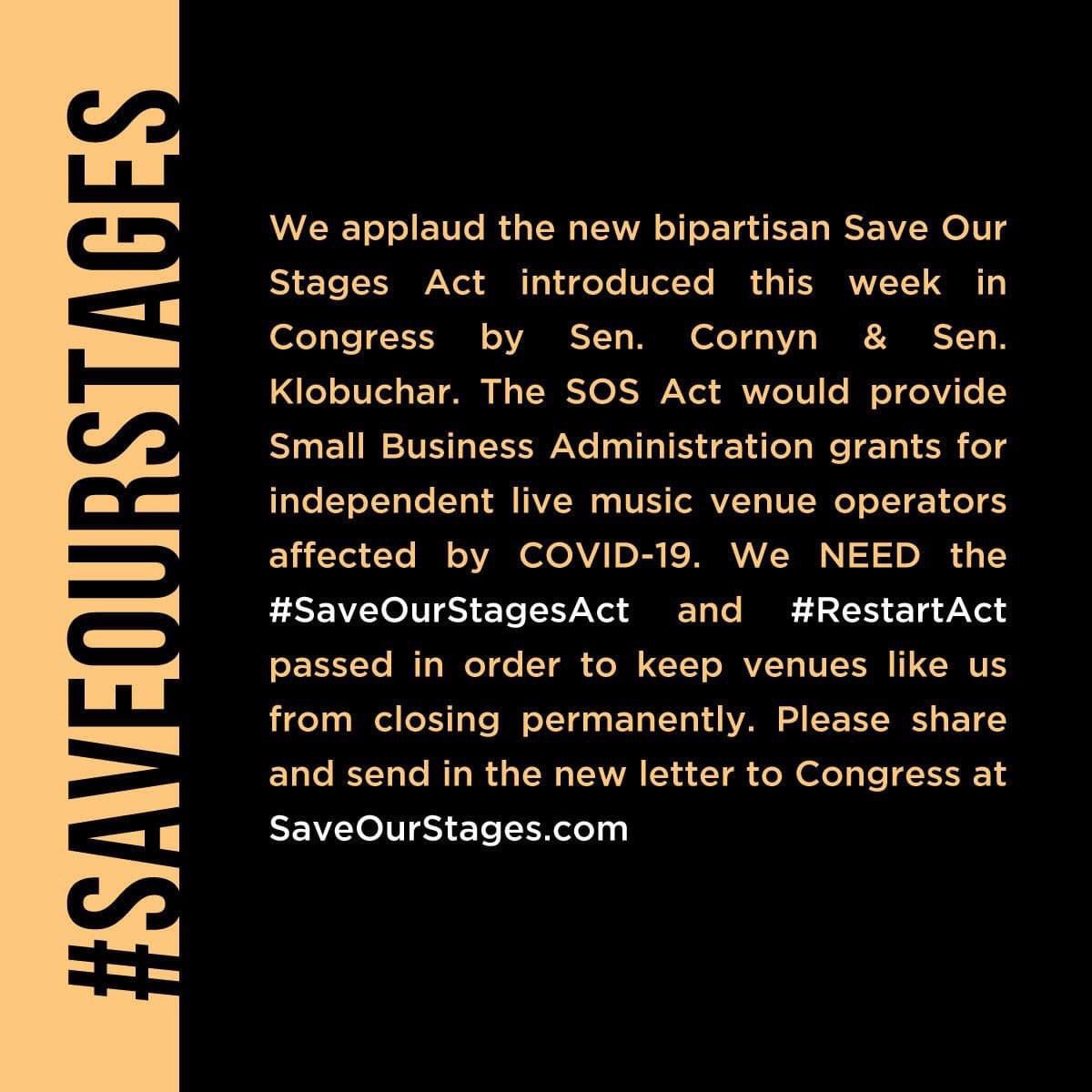 Please help by clicking the link below to tell your legislation to save independent music venues!
➡️SaveOurStages.com ⬅️
#SaveOurStages 
#SaveTexasStages
#MusicVenueAllianceTexas 
#RestartAct
#StereoLive
