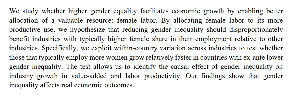 Does gender equality, beyond its inherent value, cause economic growth?This is hard to study in cross-country data, but here is a new and smart approach.A short thread on a new  @IMFnews paper by  @atabertay  @DordevicLj and  @Can_Severr —>  https://ssrn.com/abstract=3658594