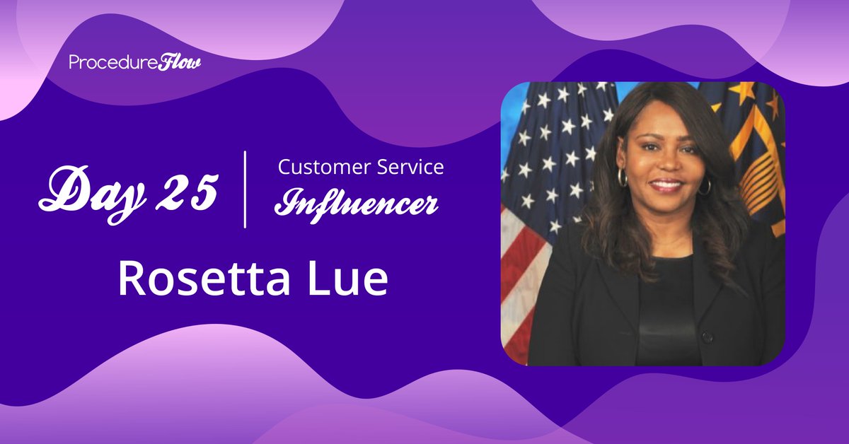 ProcedureFlow's tweet photo. Spotlight Day 25: @rosettalue. Rosetta is a pioneer of the #GovernmentCX industry, and has dedicated her entire career to bettering the lives of everyone around her through her work. She has a passion for establishing welcoming and innovative customer service experiences. https://t.co/L1BxTFXoRW
