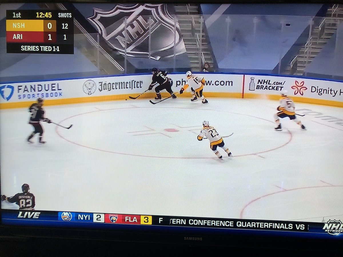 NashPerds's tweet image. When you’re losing 0-1 and your goalie has a 0% shooting percentage despite outshooting the other team 12-1. #GoPerds! #NSHvsARI