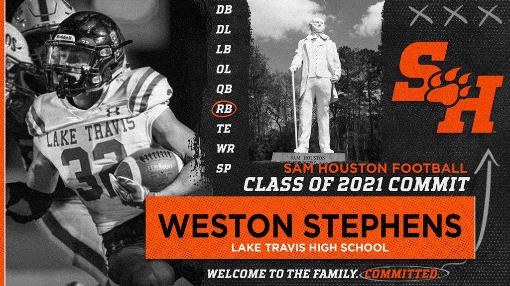 Westonstephens9's tweet photo. I’m extremely excited to announce that I’m committed to Sam Houston. I want to thank my family and coaches for all they have done for me @coachcbuckner https://t.co/61dIi8zzZy