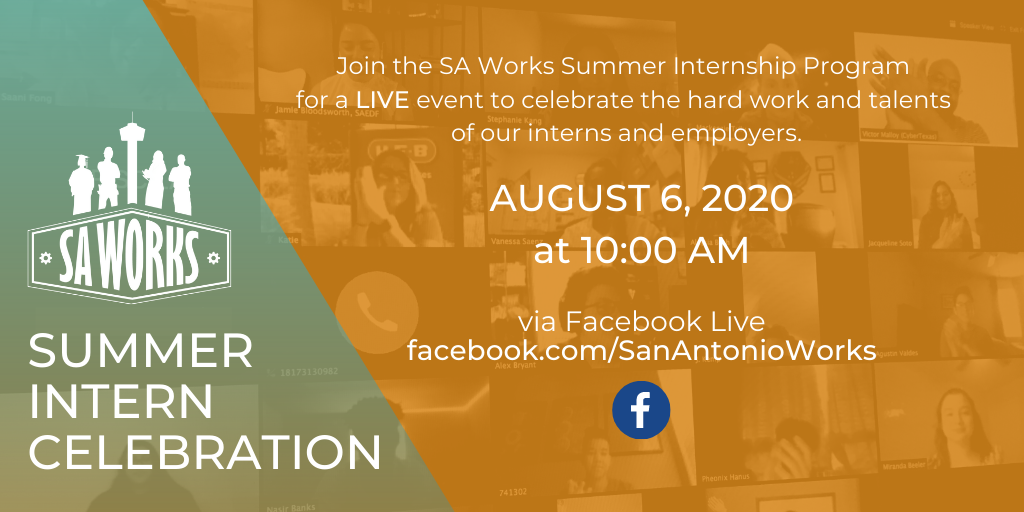 Greater_SA_WORX's tweet photo. Tune in tomorrow at 10 AM when we go LIVE to celebrate the hard work of the SA Works Virtual Summer Internship Program interns and employers.
https://t.co/1V0iMBVLKJ https://t.co/Ef3AOh8mPc