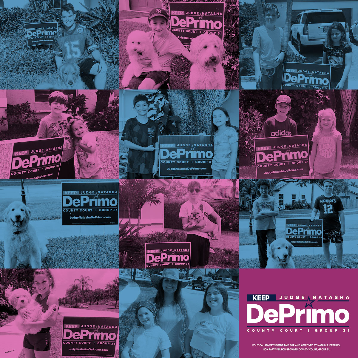 JudgeDePrimo's tweet photo. We are proud to have so many young future leaders and furry friends standing with us and supporting Judge DePrimo! Check out this fun collage of some of our most enthusiastic supporters: https://t.co/C9GtziLYsP