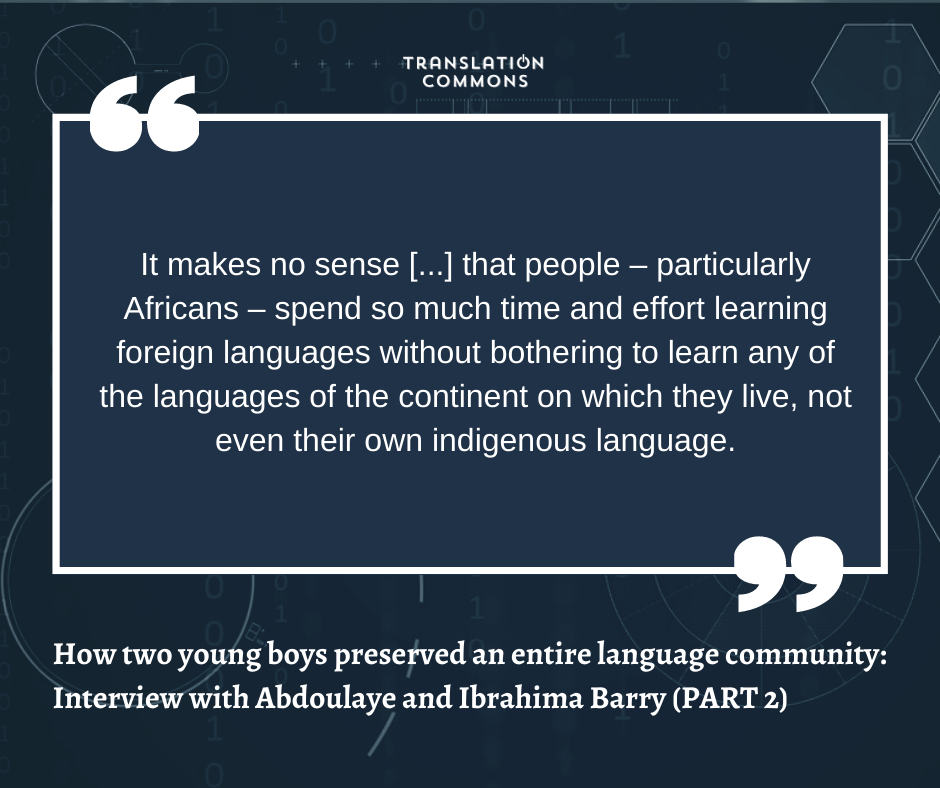 COVID19Multling's tweet photo. ✍🏻 NEW BLOG POST ✍🏻

In our latest blog post, Perpetual Aneke interviews Abdoulaye and Ibrahima Barry, presenting some of the factors that mitigate the promotion and use of indigenous languages.

Read the full blog at: https://t.co/Hsyl1MCL9G

#language #interview #indigenous https://t.co/e9OhDn2VTD