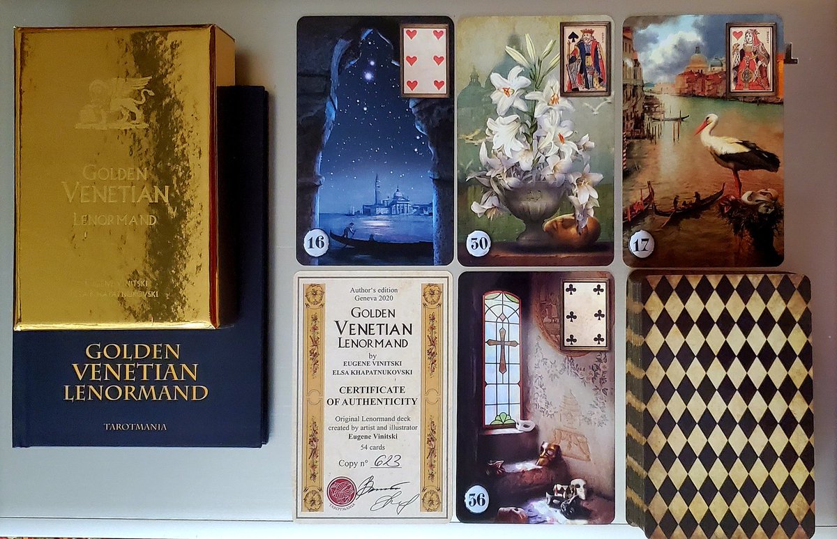 AllFortunes's tweet photo. Just landed!! The GORGEOUS Golden Venetian Lenormand 
By Eugene Vinitski of Tarotmania..a tribute to the history of the Venetian Carnival and Venetian masks..😍🥰 #Lenormand #Cards #Tarotmania #Collection #LenormandReader https://t.co/3EJ3zDs69T