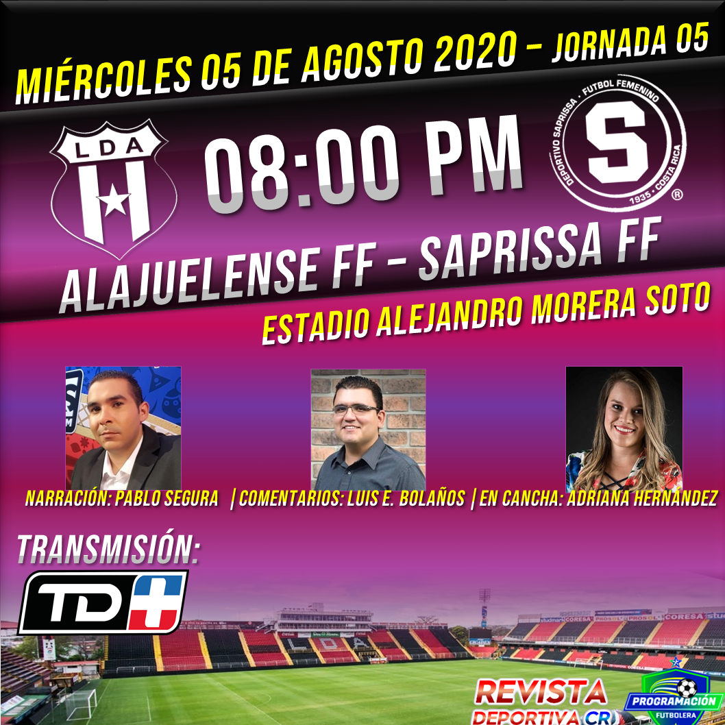 DeportivaCR's tweet photo. 🏆 @UniffutCR 2020 - Fecha 05
📺 @tdmas_cr 
📱 Facebook @tdmas_cr 
🇨🇷 @ldacr FF vs @SaprissaOficial FF
🎙️ @PabloSeguraS 
🎤 @LuisEBol7 
🤵‍♀️ @Adrihernandezcr 
⏰20:00hrs CRC
📱 #LDAvSAP #Uniffut 
🇨🇷 #FutEnDeportivaCR #FutFemeninoCR https://t.co/kkMhtc1aRg
