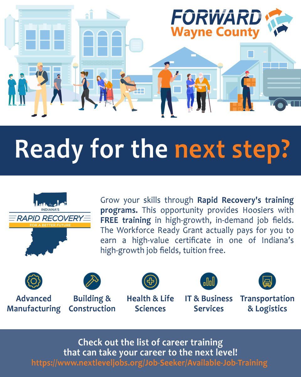 forwardINwayne's tweet photo. Looking for a new career path? Want to grow your current skill set to earn more? You can do it through Rapid Recovery's training programs. Check out the list of training opportunities that can take your career to the next level! https://t.co/neb5MPCfEP
#NextStepIN #RapidRecovery https://t.co/l6SOqpSxCQ