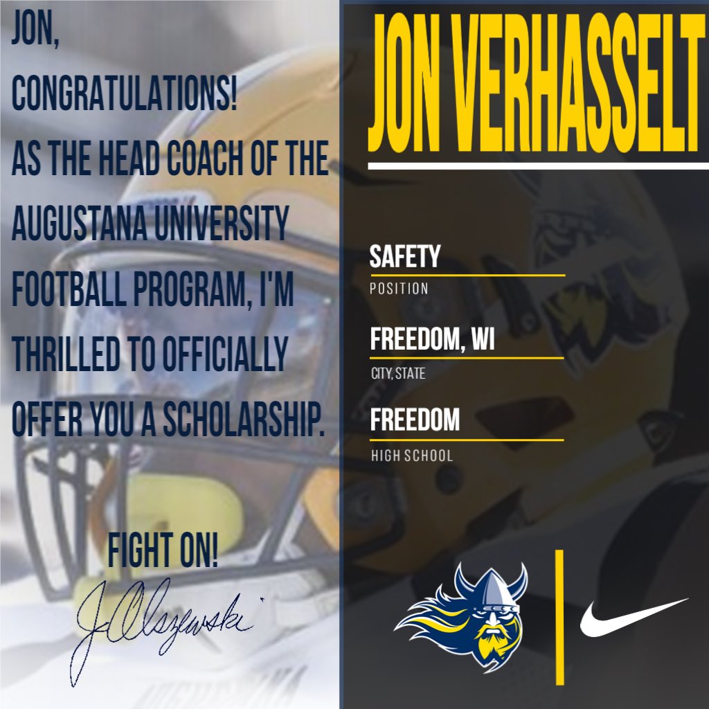Honored to receive an offer from Augustana University. Thank you <a href="/CoachSipple/">Mark Sipple</a> for this opportunity.