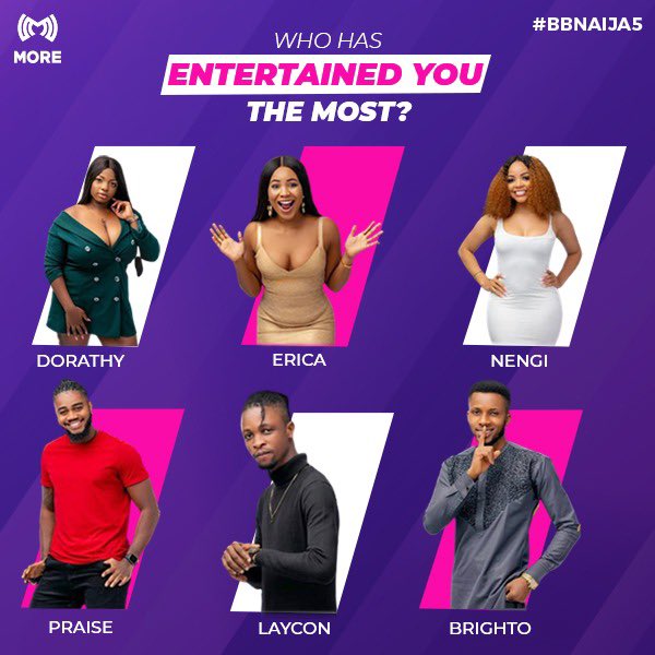 MOREBuzzAfrica's tweet image. Who has entertained you the most in the #BBnaijaLockdown season? 

Download the #MOREApp to enjoy more BBnaija content: more.buzz/s/blhZmNxdv2
#BBNaija 😁